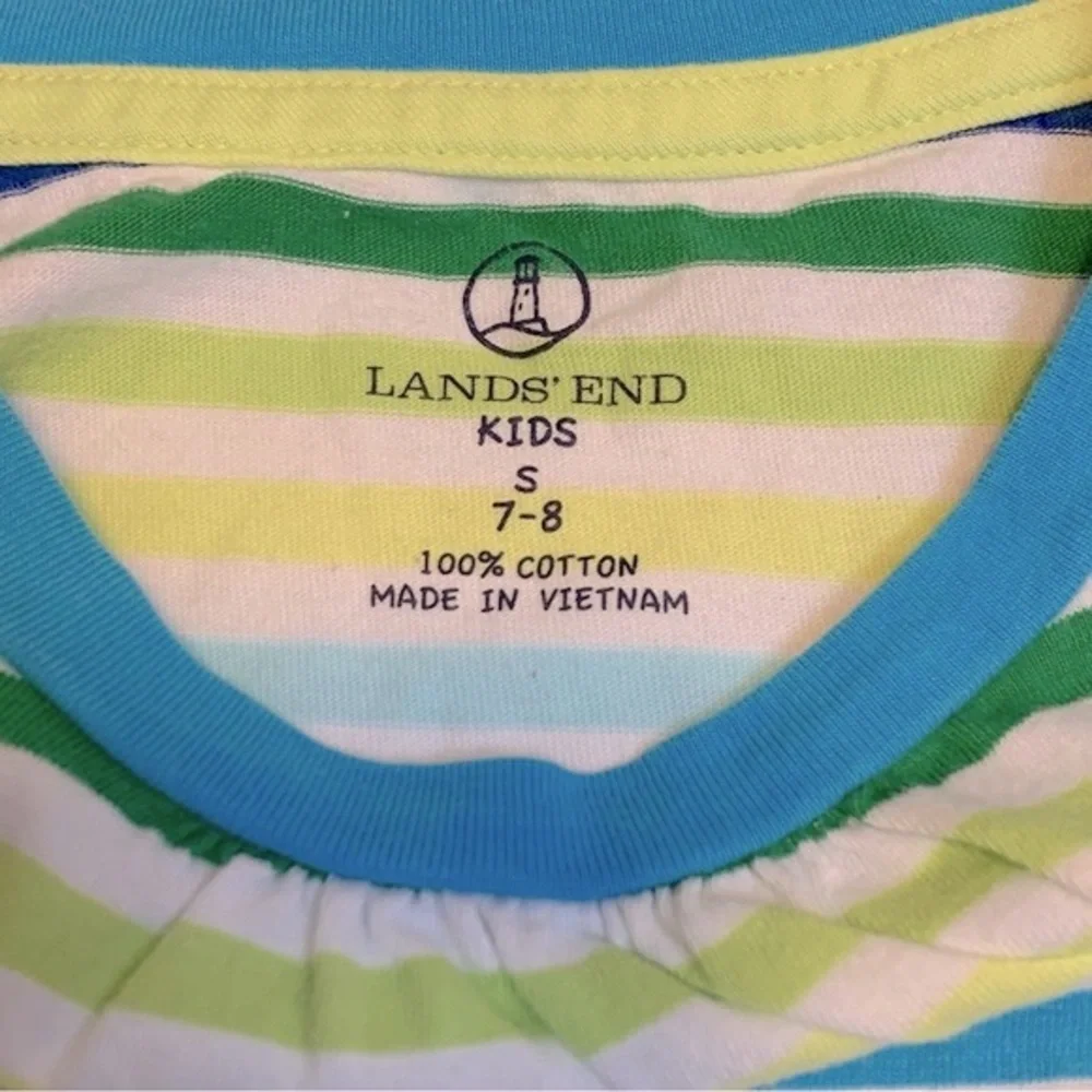 Lands End Girls Short Sleeve Cotton Striped Top Size Small (7/8)